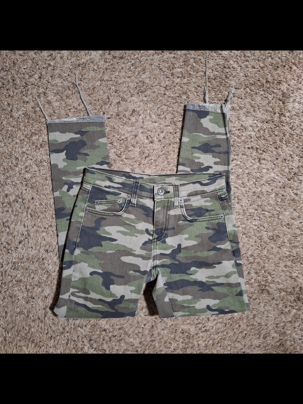 Carmar Camo Print Raw Hem Skinny Jeans - Size 23 - Streetwear Utility Style